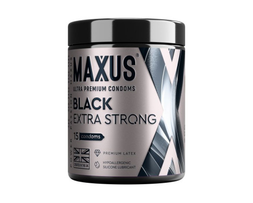 Черные утолщенные презервативы MAXUS Extra Strong с железным кейсом - 15 шт.
