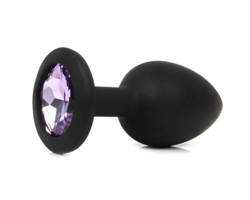 Черная анальная пробка с сиреневым кристаллом - 7,3 см.