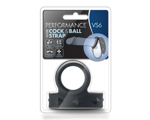 Черное эрекционное кольцо с подхватом мошонки на кнопках VS6