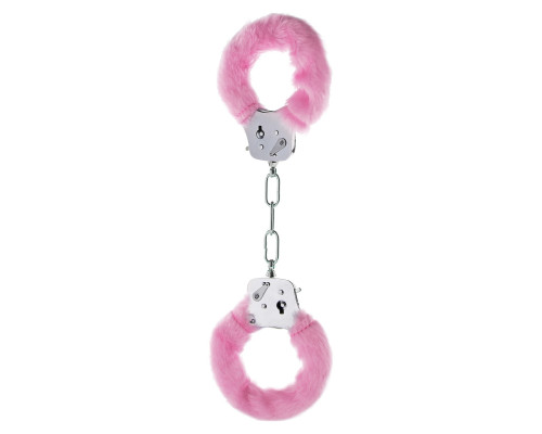 Розовые меховые наручники с ключами