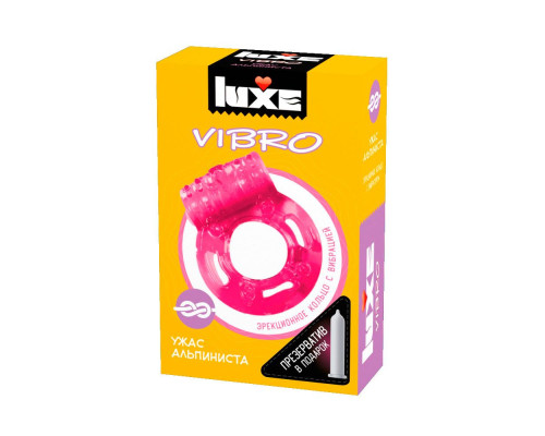 Розовое эрекционное виброкольцо Luxe VIBRO  Ужас Альпиниста  + презерватив