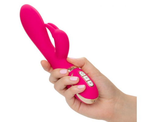 Розовый силиконовый вибратор с клиторальным отростком Signature Silicone Ultra-Soft Rabbit - 22,75 см.