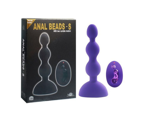 Фиолетовый анальный вибростимулятор Anal Beads S с пультом ДУ - 14,5 см.