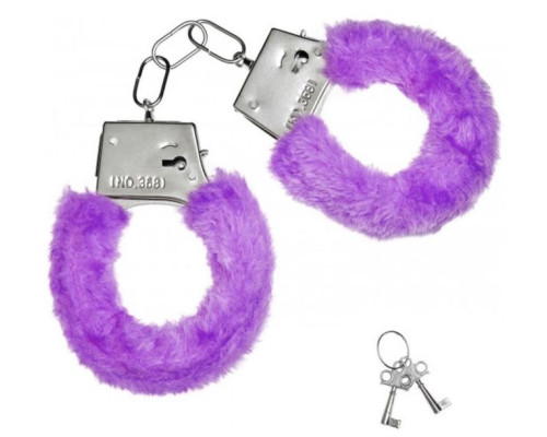 Металлические наручники с фиолетовой меховой опушкой и ключиками
