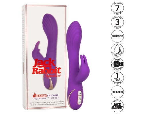 Фиолетовый вибратор-кролик с нагревом Jack Rabbit Signature Heated Silicone Rotating - 21,5 см.