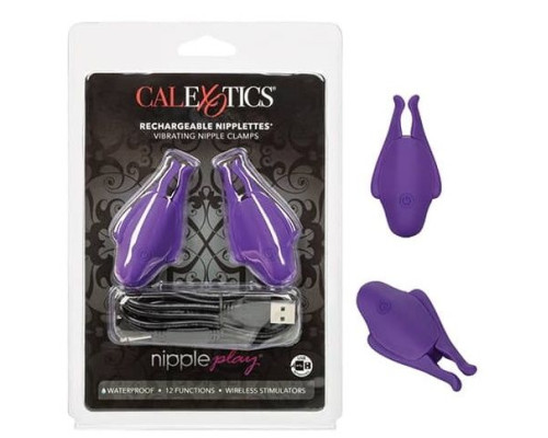 Фиолетовые виброзажимы для сосков Nipple Play Rechargeable Nipplettes