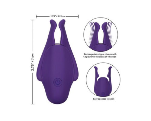 Фиолетовые виброзажимы для сосков Nipple Play Rechargeable Nipplettes