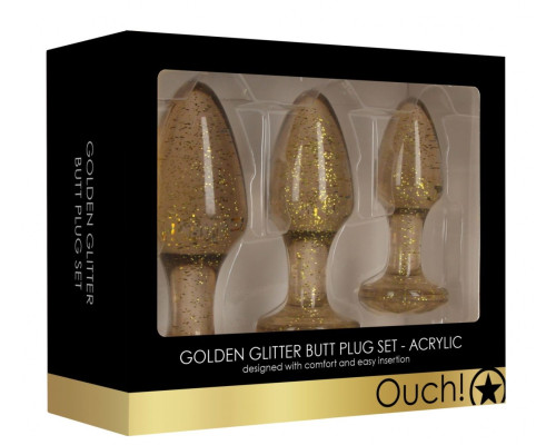 Набор из 3 золотистых анальных пробок Acrylic Goldchip Butt Plug Set