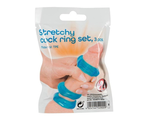 Набор из 3 голубых эрекционных колец Stretchy Cock Ring