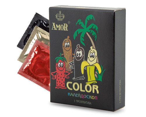 Цветные ароматизированные презервативы AMOR Color  Яркая линия  - 3 шт.