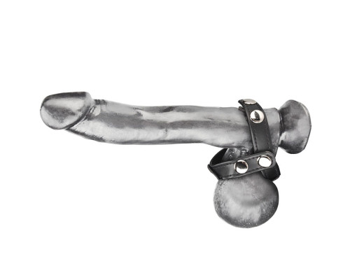 Кольцо на пенис с разделителем мошонки из искусственной кожи на клепках T-STYLE COCK RING