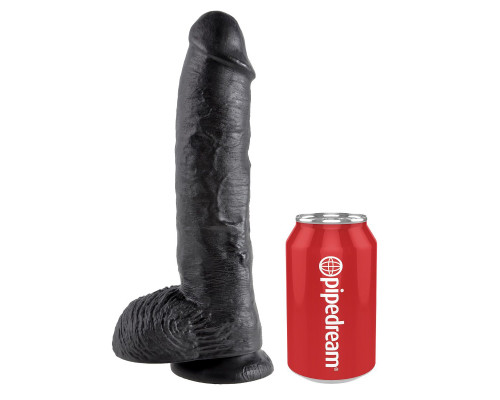 Реалистичный чёрный фаллоимитатор-гигант 10  Cock with Balls - 25,4 см.