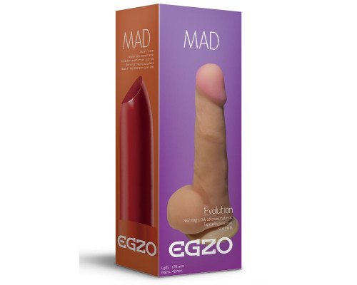 Телесный фаллоимитатор Mad Lipstick с мошонкой и подошвой-присоской - 17 см.
