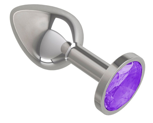 Серебристая анальная втулка с фиолетовым кристаллом - 7 см.