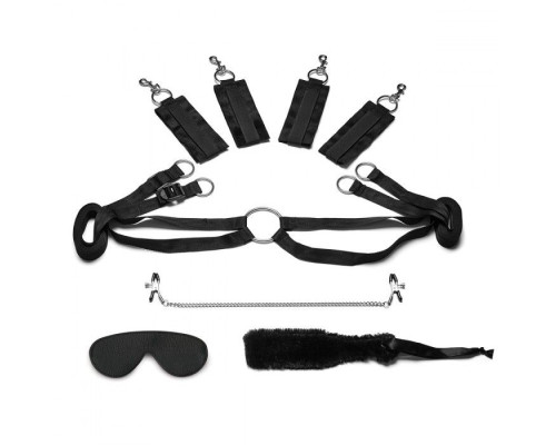 Черный набор БДСМ для фиксации на кровати