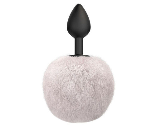 Черная анальная пробка с белым пушистым хвостиком Fluffy