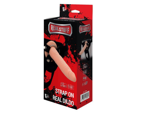 Телесный страпон на черных трусиках Strap On Real Dildo - 20 см.