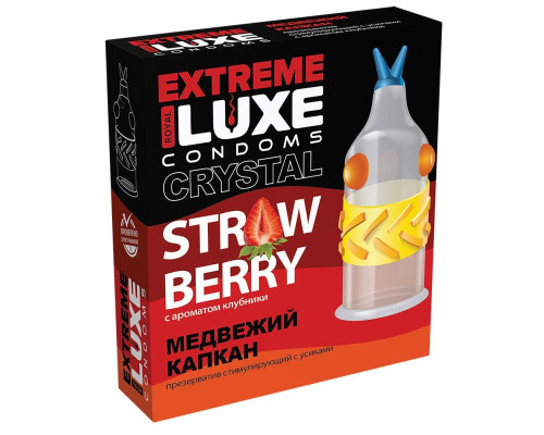 Стимулирующий презерватив «Медвежий капкан» с ароматом клубники - 1 шт.