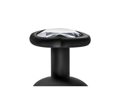 Черная анальная втулка с прозрачным кристаллом Bling Plug Medium - 8,2 см.