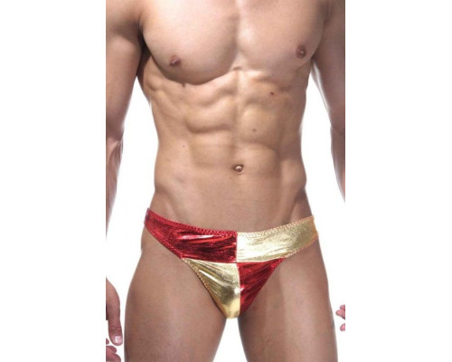 Мужские трусы-тонги с золотистыми вставками