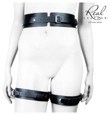 Черный кожаный пояс с гартерами - L-XL