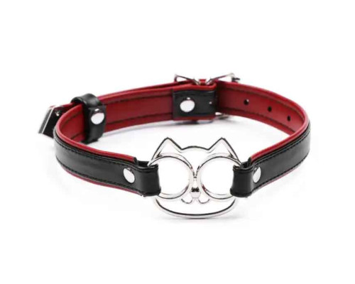 Черно-красный ошейник с мордочкой кошечки