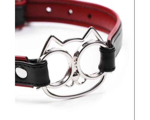 Черно-красный ошейник с мордочкой кошечки