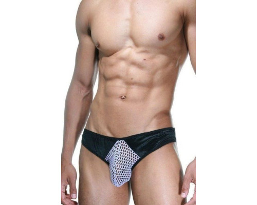 Мужские трусы-слипы из сетки с черными вставками