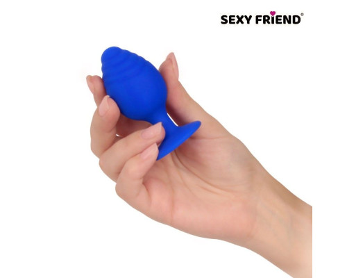 Синяя силиконовая анальная втулка - 7 см.