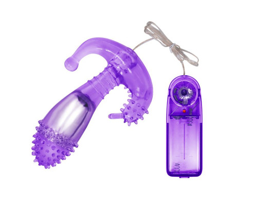 Фиолетовый вибростимулятор с шипами на головке - 14,3 см.