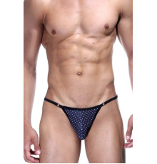 Темно-синие трусы-стринги в горошек
