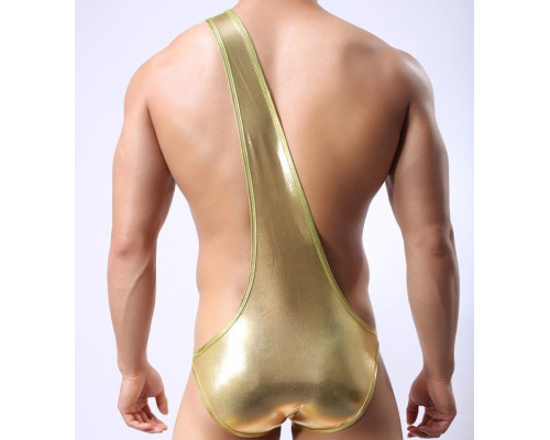 Золотистые мужские трусы с плечевой бретелью