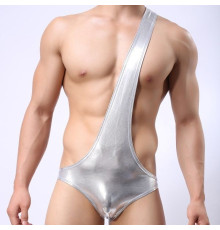 Серебристые мужские трусы с плечевой бретелью