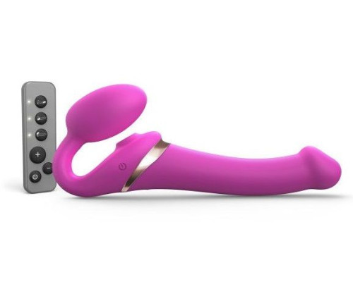 Ярко-розовый безремневой страпон Multi Orgasm Size M с клиторальной стимуляцией
