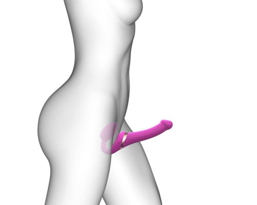 Ярко-розовый безремневой страпон Multi Orgasm Size M с клиторальной стимуляцией