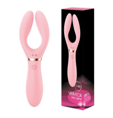 Розовый раздвоенный вибромассажёр с 10 режимами вибрации