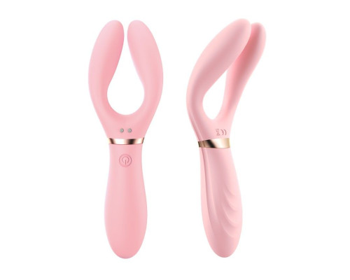 Розовый раздвоенный вибромассажёр с 10 режимами вибрации