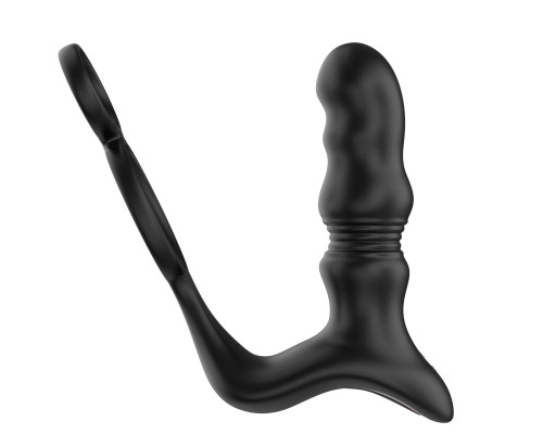 Черный вибростимулятор простаты с поступательными движениями и пультом ДУ