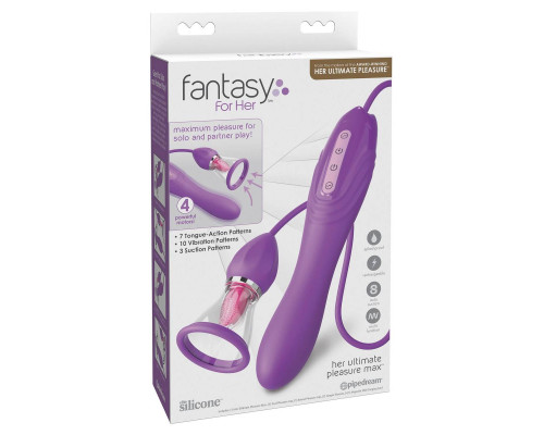 Сиреневый вибростимулятор с помпой и имитатором языка Her Ultimate Pleasure Max