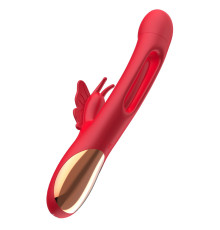 Красный вибратор-кролик с функцией фингеринга - 25,5 см.