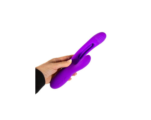 Фиолетовый вибратор-кролик с функцией фингеринга - 25 см.