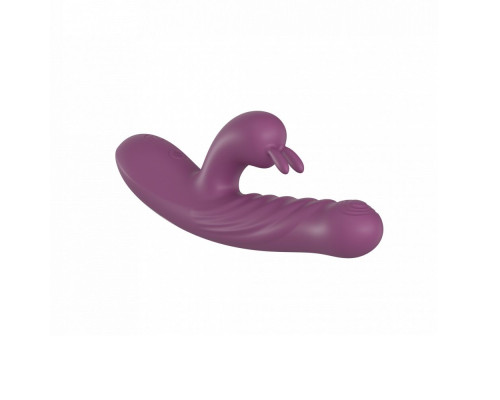 Фиолетовый силиконовый вибратор-кролик с фрикциями - 22 см.