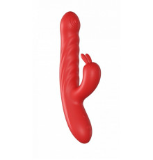 Красный силиконовый вибратор-кролик с фрикциями - 22 см.