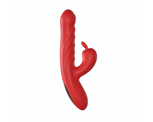 Красный силиконовый вибратор-кролик с фрикциями - 22 см.