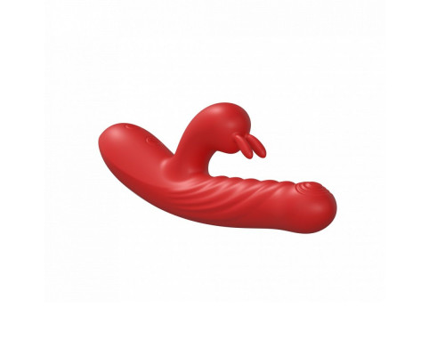 Красный силиконовый вибратор-кролик с фрикциями - 22 см.