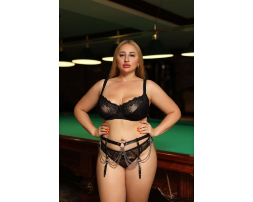 Черно-серебристый пояс для чулок plus size с цепочками