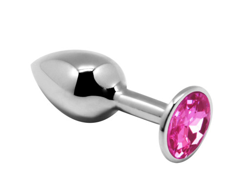 Серебристая анальная втулка с розовым кристаллом Mini Metal Butt L - 9 см.