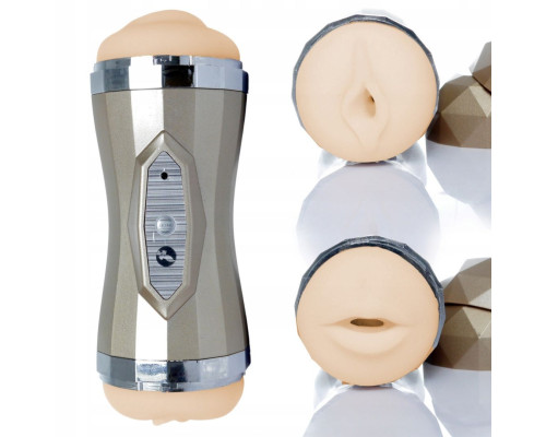 Двусторонний мастурбатор с вибрацией Double Delight - вагина и ротик