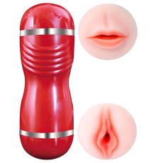 Двусторонний мастурбатор в колбе Cleo - вагина и ротик