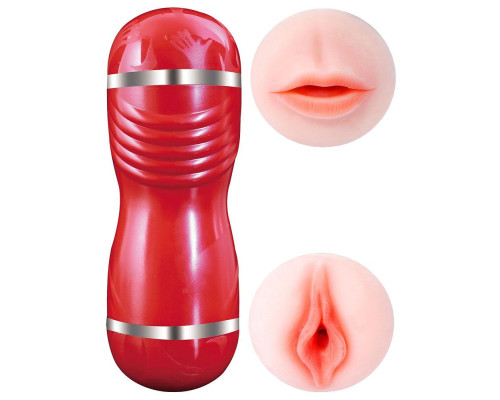 Двусторонний мастурбатор в колбе Cleo - вагина и ротик